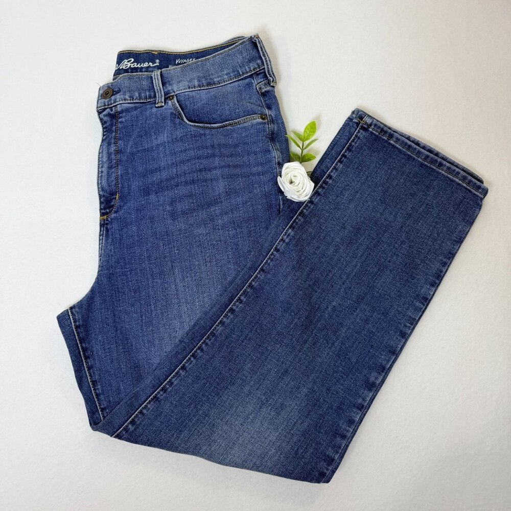 Eddie Bauer Womens Voyager High Rise Crop Jeans T16 Blue Stretch Denim